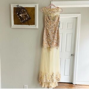 NWT Beige Sequin Embellished Prom Evening wedding guest Homecoming Dress Gown 2